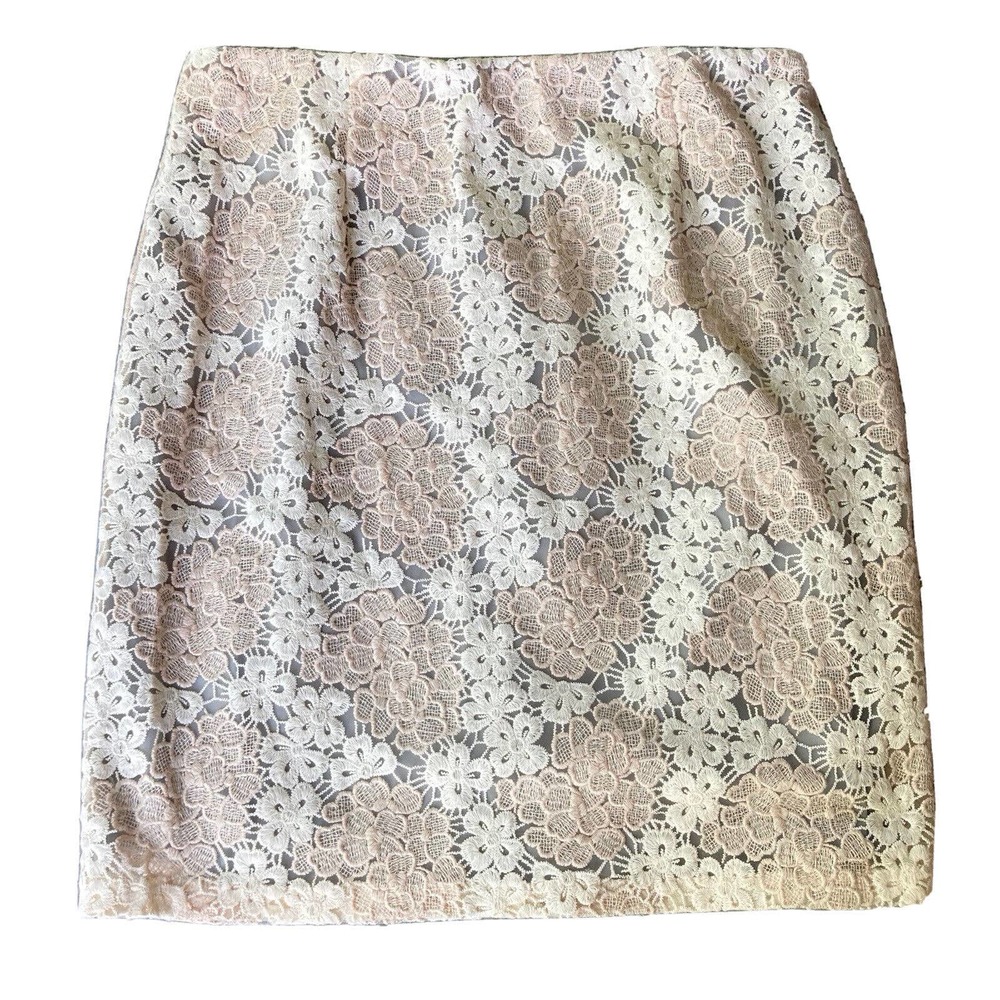 Halogen Skirt Womens Size 10 Peach Floral Lace Straight Above Knee Lined Zip Fun